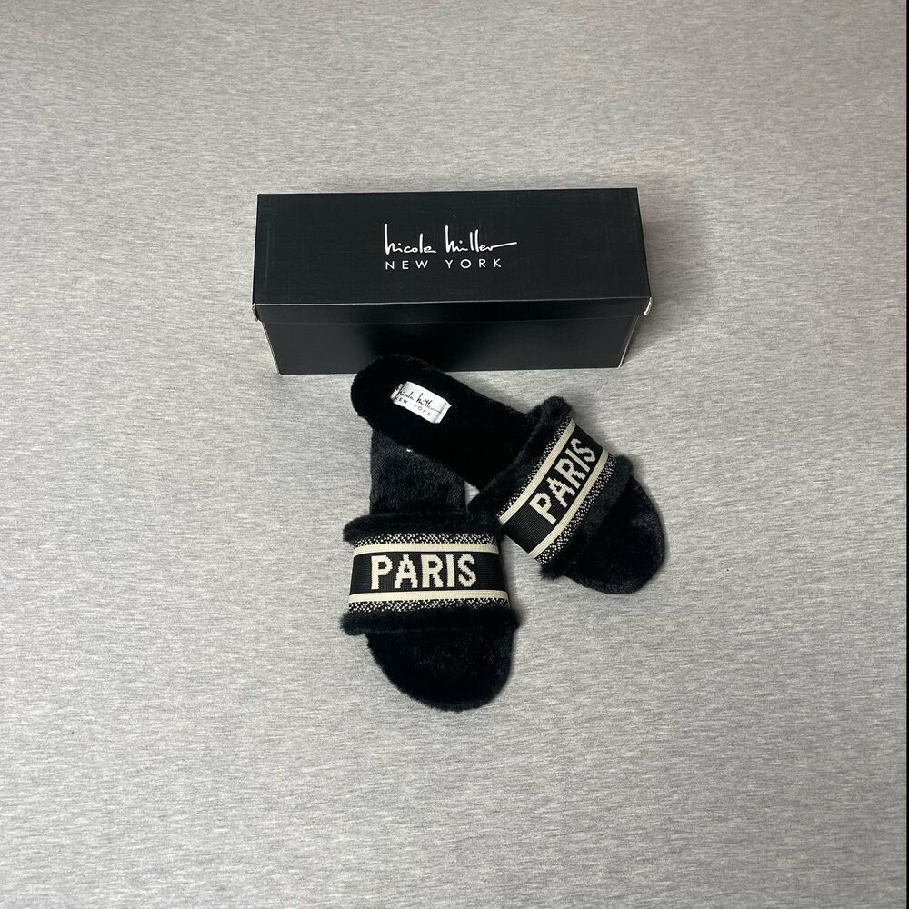 Nicole Miller Women’s Paris Cozy Faux Fur Slide Slippers Shoes